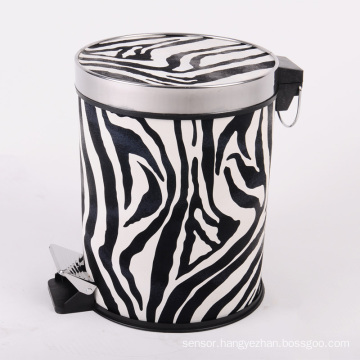 Zebra Design Foot Pedal Leather Covered Dustbin (A12-1901X)